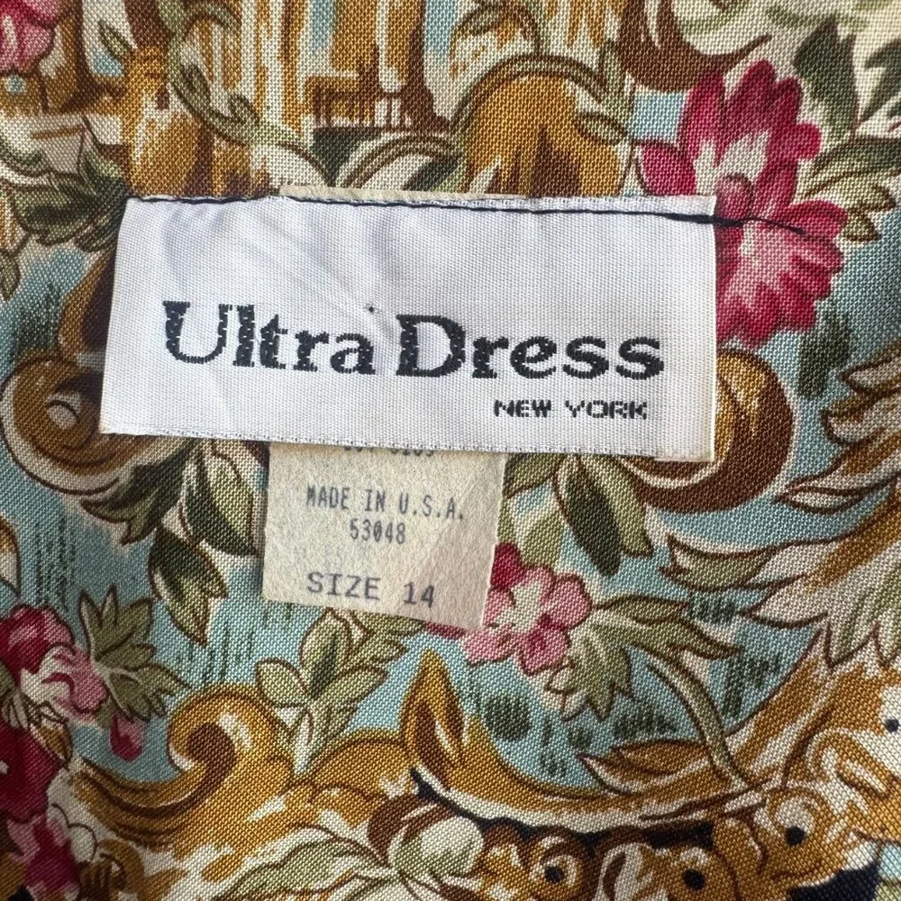 Ultra Dress Vintage 3/4 Sleeve Floral Boho Open Front Cardigan Cover Up Size 14